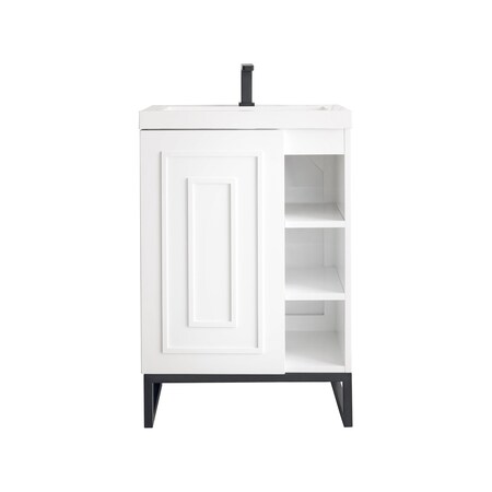 James Martin Vanities Alicante 24in Single Vanity, Glossy White, Matte Black w/ White Glossy Composite Stone Top E110V24GWMBKWG